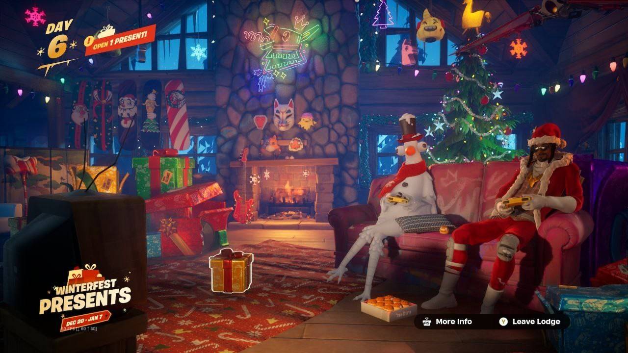 Find the gift box in the Winterfest lodge.