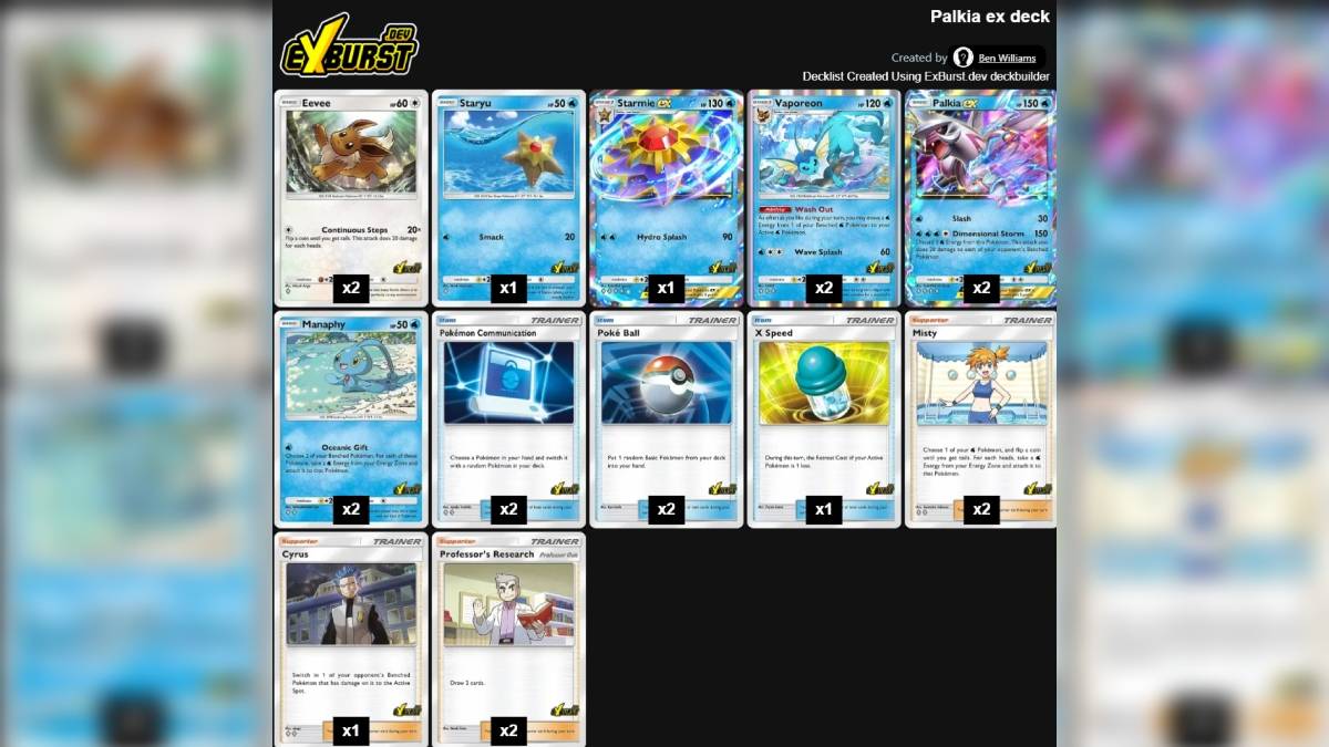 Une liste complète des cartes dans le meilleur jeu Palkia Ex pour Pokemon TCG Pocket