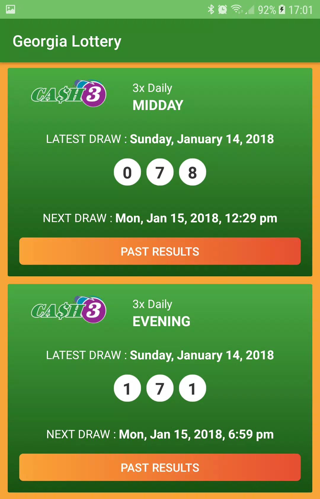 Schermata Georgia Lottery Results 0