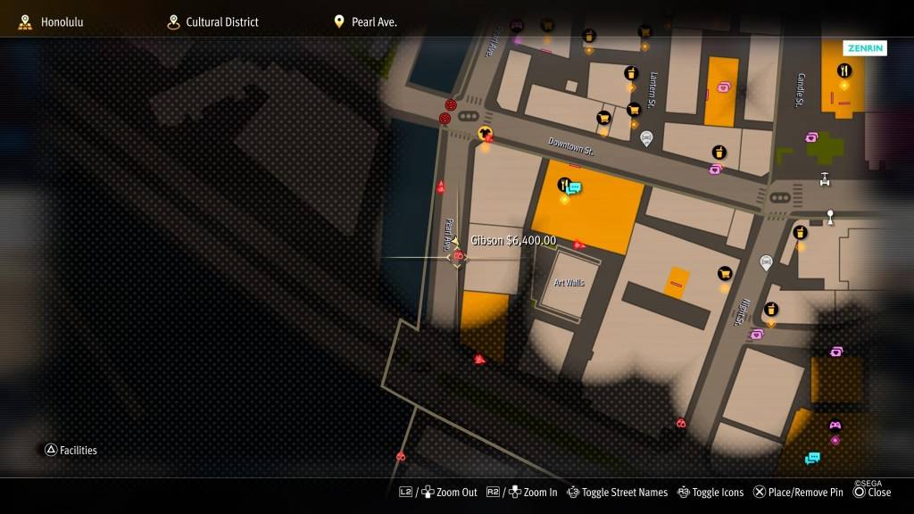 地圖的屏幕截圖,像龍一樣:夏威夷海盜Yakuza