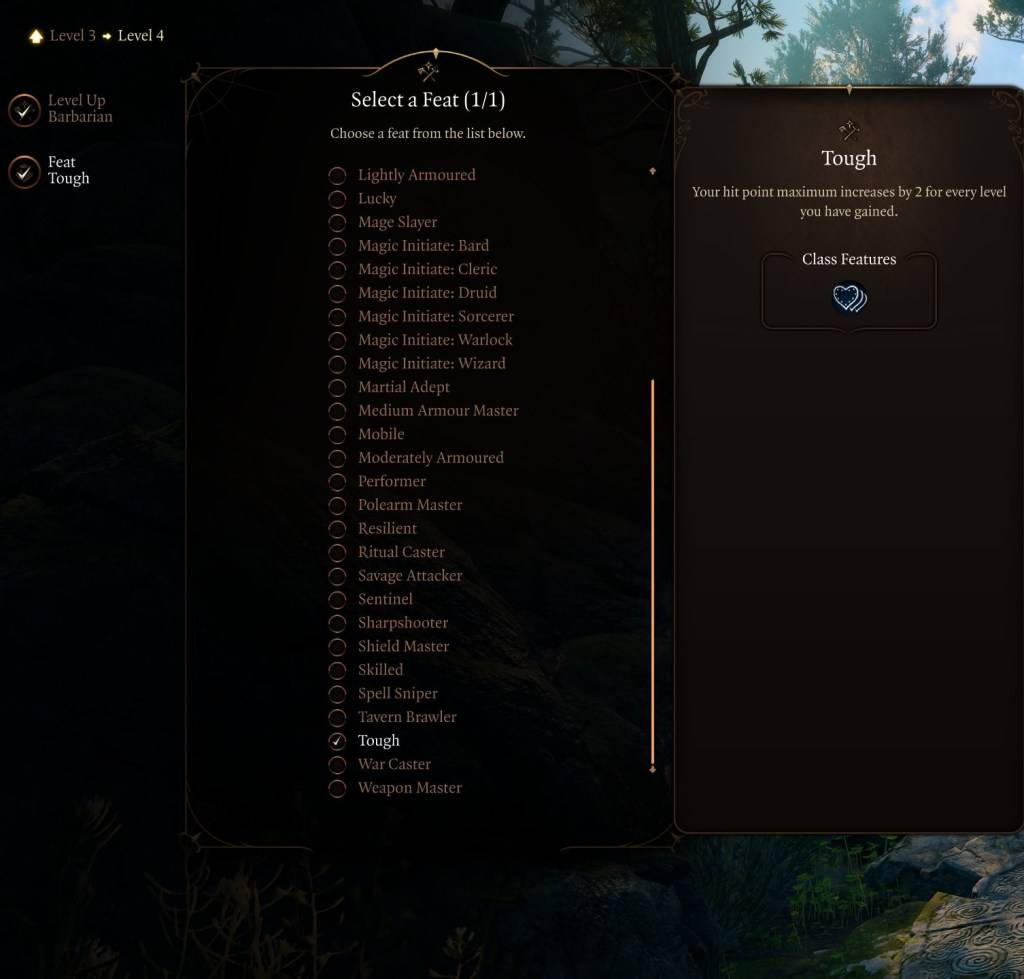 圖像顯示了Baldur的Gate 3（BG3）中艱難的壯舉，這是有關班級最佳壯舉的一部分。