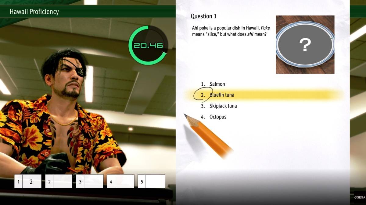 LAD: Pirate Yakuza à Hawaii Gameplay montrant l'une des réponses de l'école professionnelle de l'Onuabara à la compétence d'Hawaï