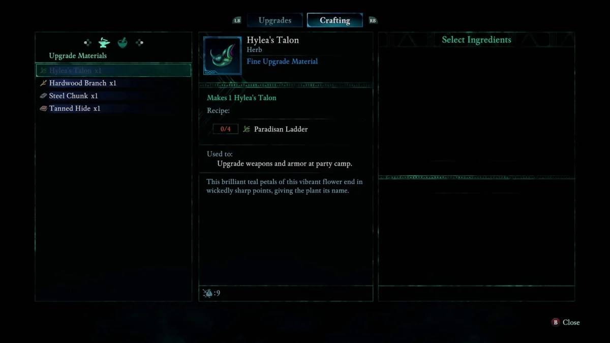 Gameplay declarado Crafting Hylea's Talon de Paradisan Ladder
