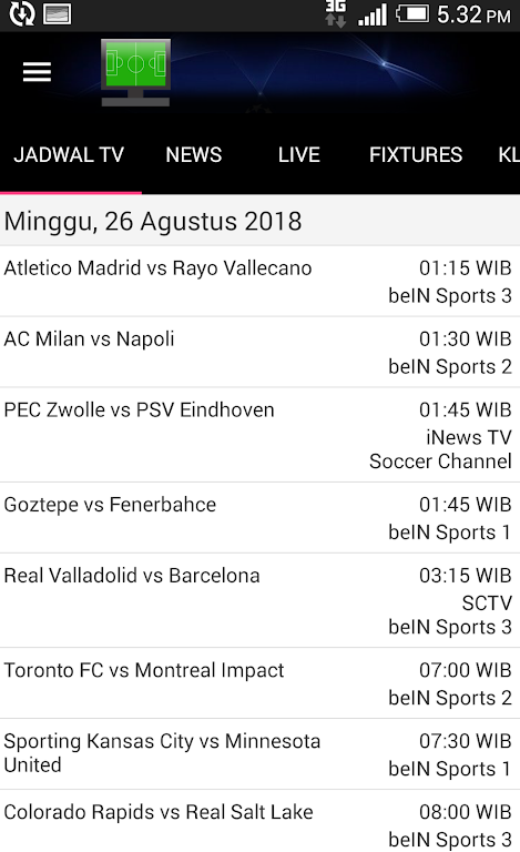 Jadwal Siaran Langsung Ekran Görüntüsü 0