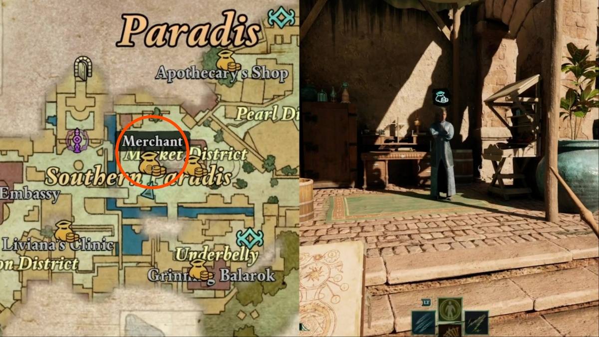 Merilyn的地图位置,商人宣告获得和购买更多天堂阶梯