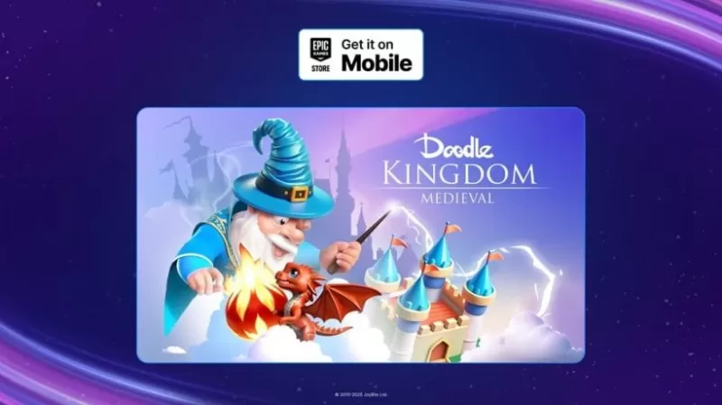 Doodle Kingdom promotional art featuring a wizard confronting a dragon