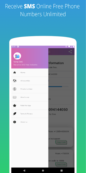 Temp SMS - Temporary Numbers Captura de tela 0