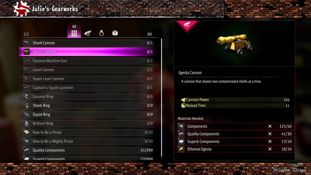 La mise à niveau du canon Egesta dans comme un dragon: pirate des Caraïbes