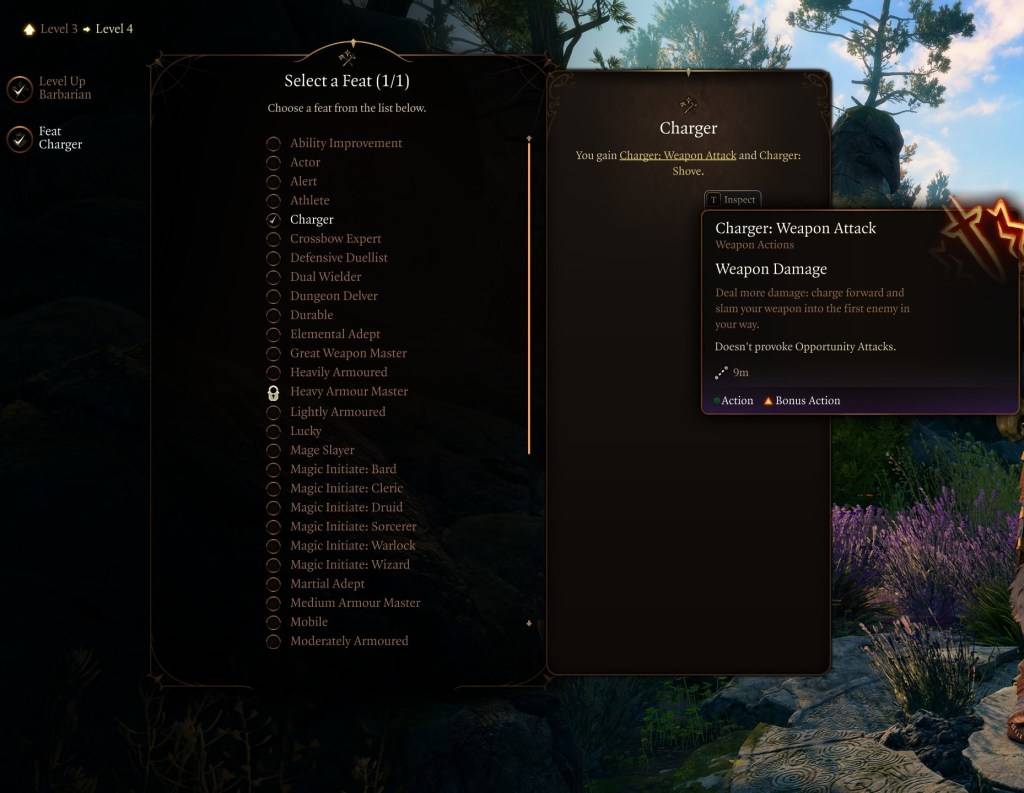 作為Baldur's Gate 3（BG3）中充電器壯舉的圖像，作為有關班級最佳壯舉的一部分。