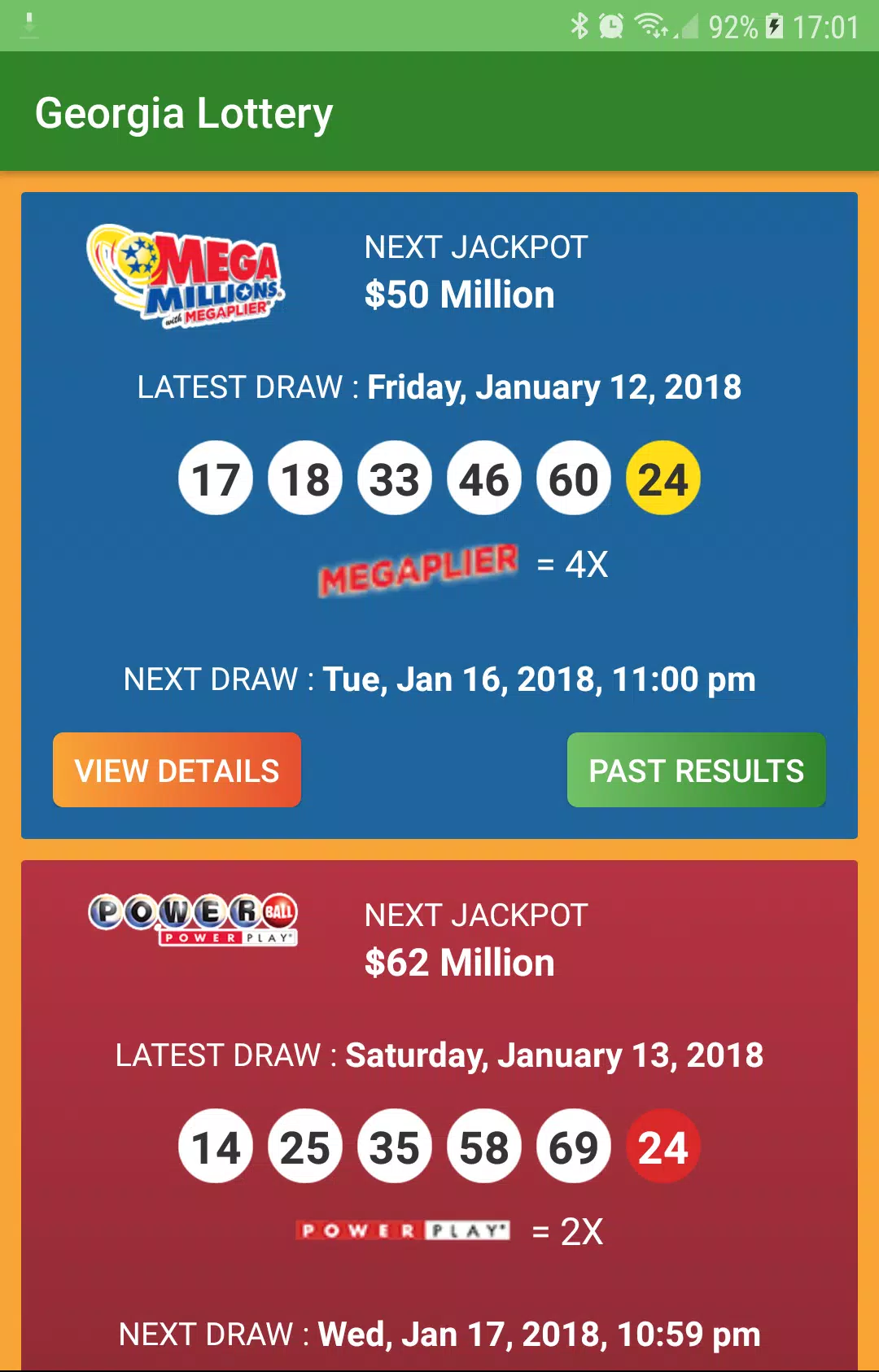 Schermata Georgia Lottery Results 2