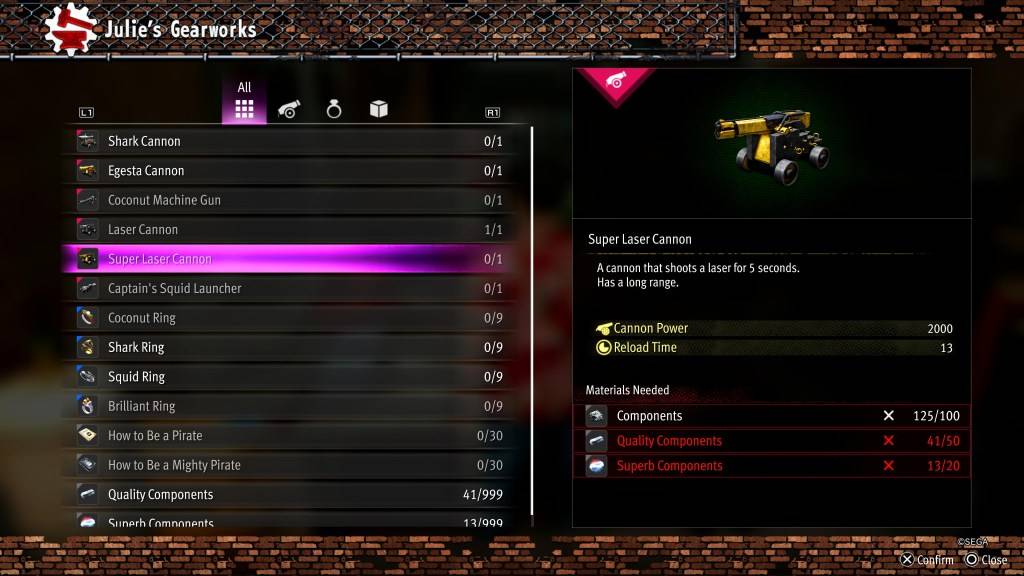 La mise à niveau du canon super laser dans comme un dragon: pirate des Caraïbes