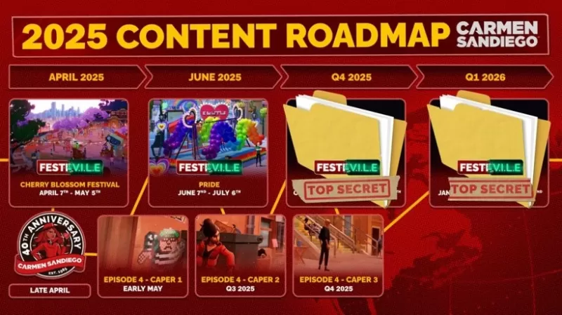 卡门·桑迪戈（Carmen Sandiego）路线图的照片，各种案件即将到来。