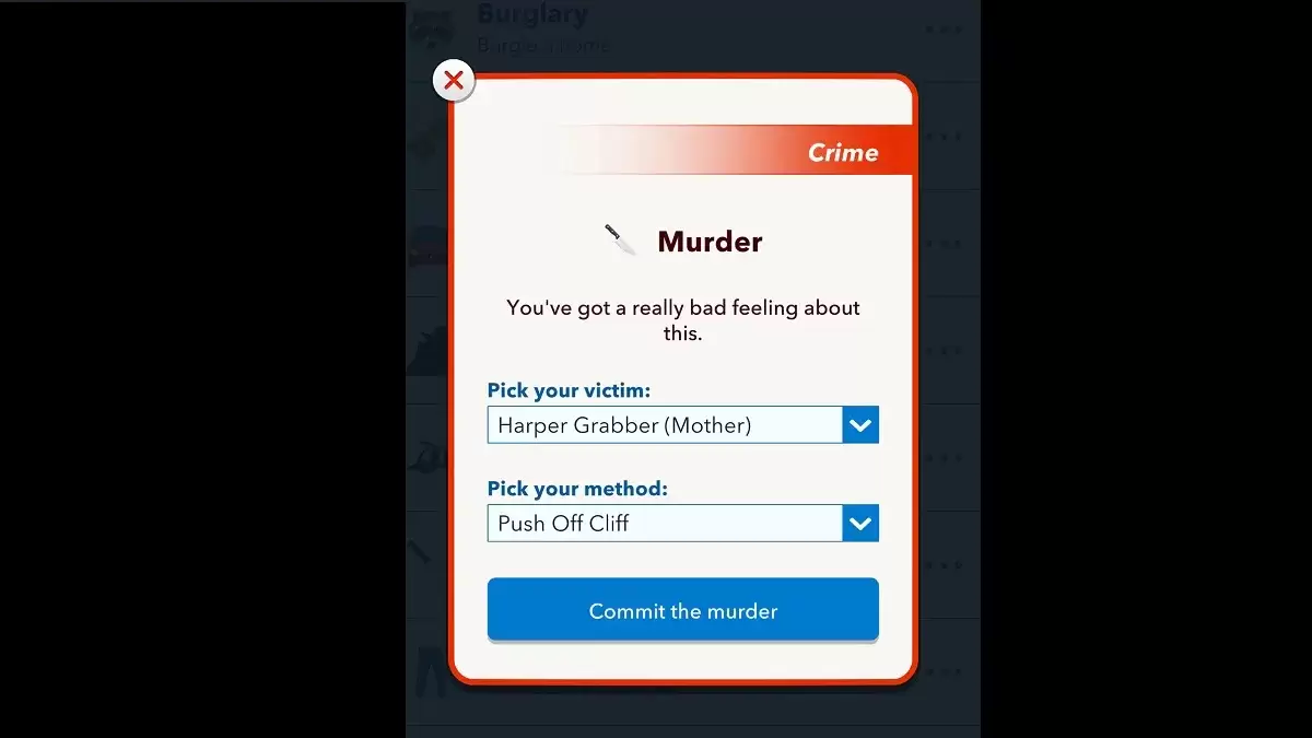 Menu de meurtre Bitlife