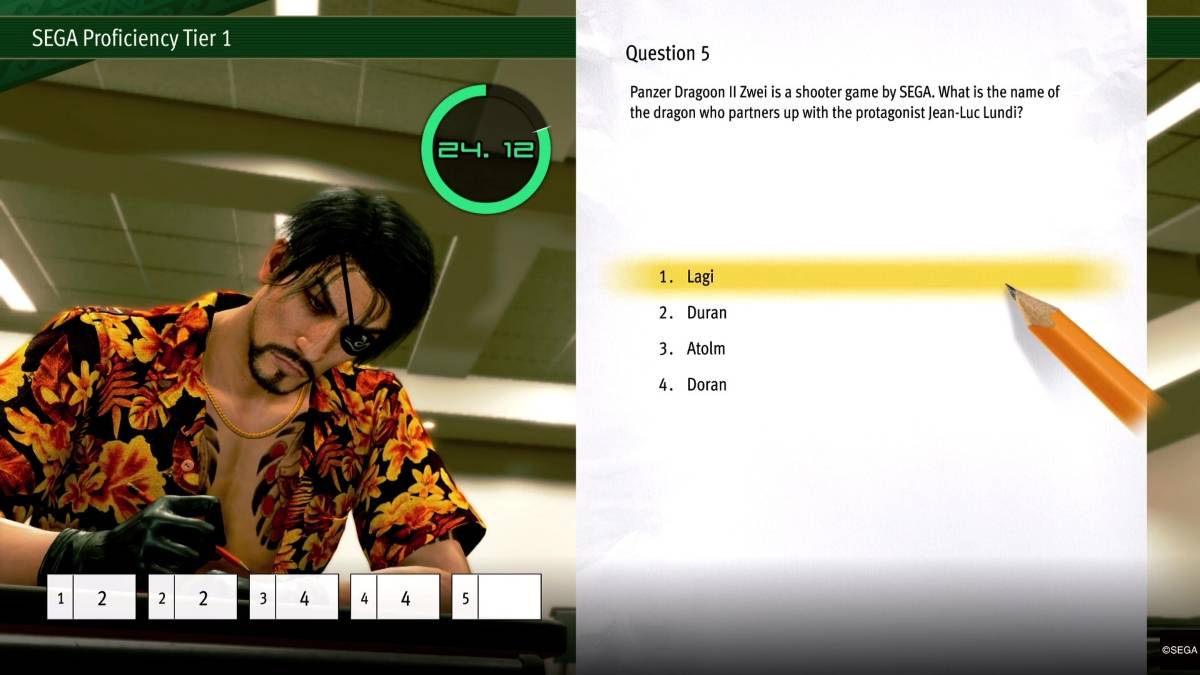 Une réponse au test de niveau 1 de la profondeur SEGA à Pirate Yakuza à Hawaii à l'école professionnelle de l'Onuabara