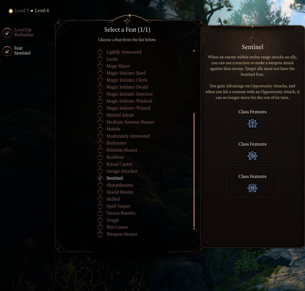 作為Baldur's Gate 3（BG3）中的Sentinel壯舉的圖像，作為有關班級最佳壯舉的文章的一部分。