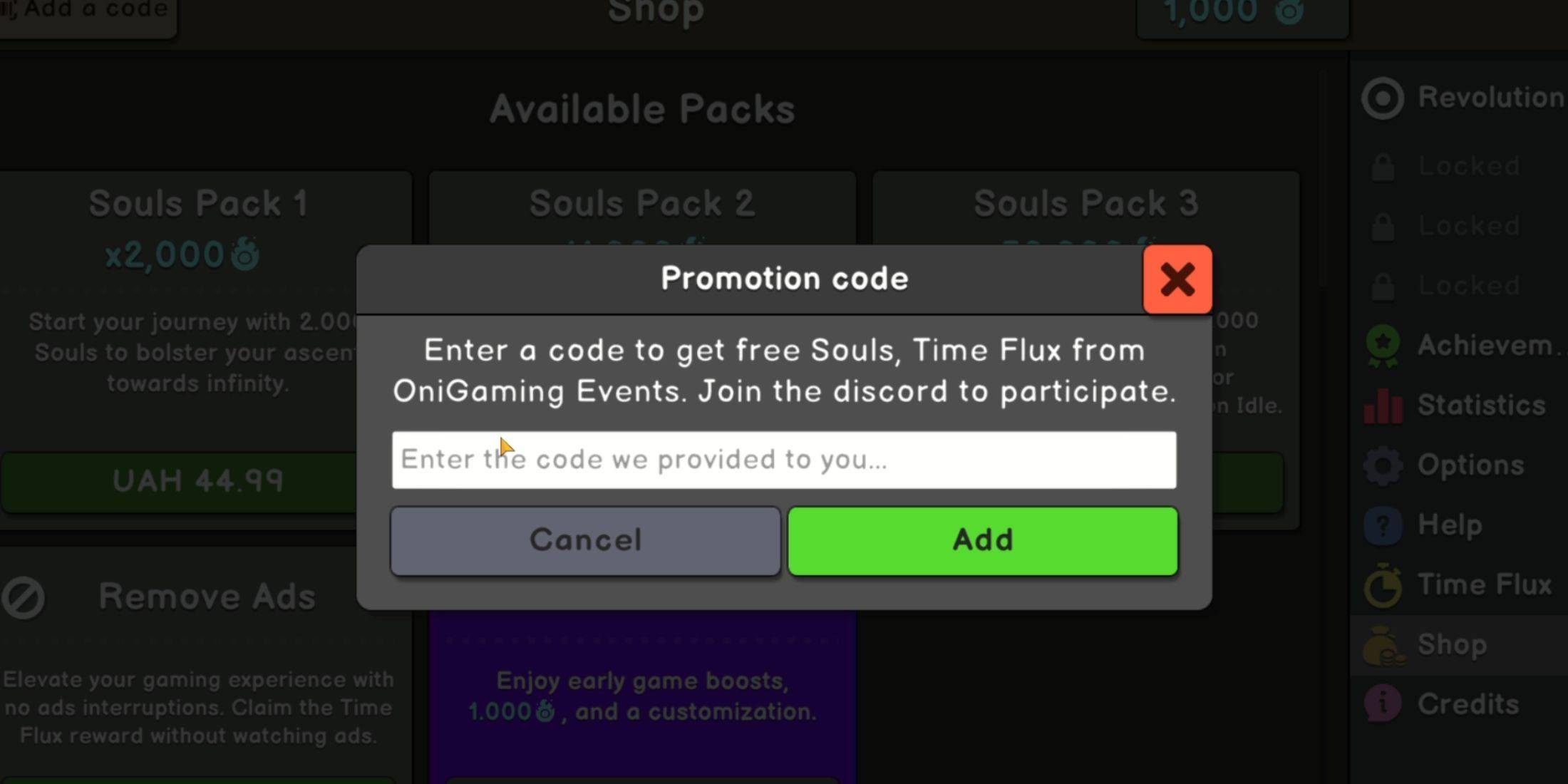 Revolution Idle Shop Interface