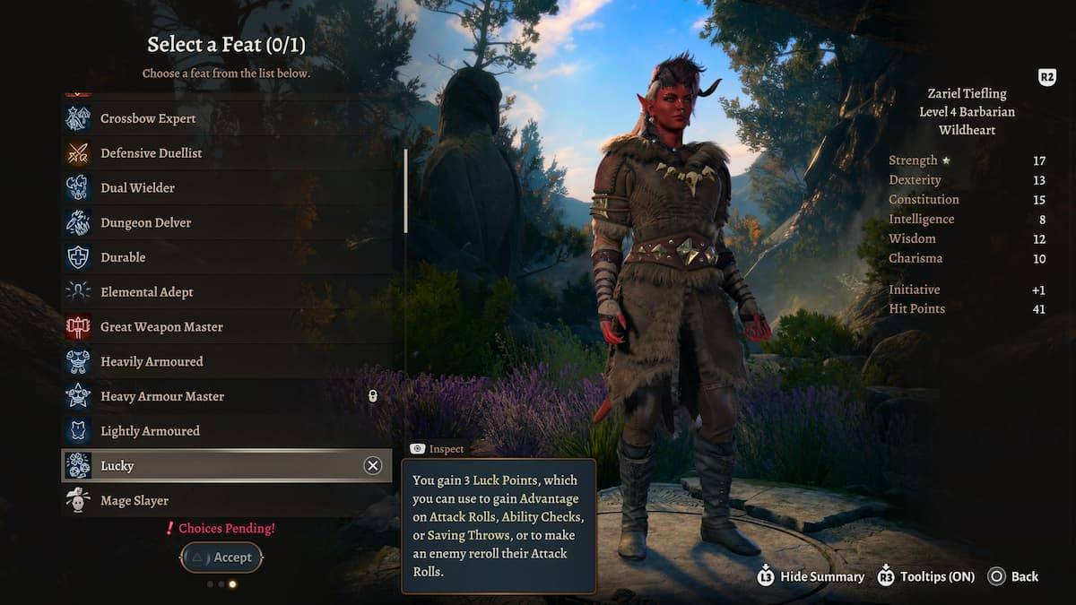 圖片顯示了Baldur's Gate 3（BG3）中的tie諷野蠻人和幸運的壯舉，這是一篇有關班級最佳壯舉的文章的一部分。