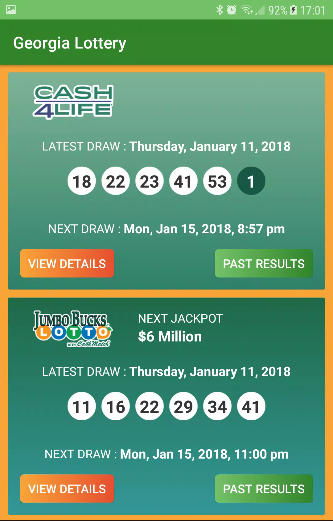 Schermata Georgia Lottery Results 1